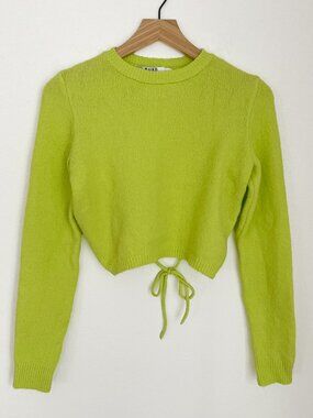 NA-KD Neon Lime Open Back Tie Cropped Knit Sweater XS